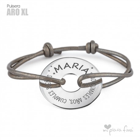 PULSERA ARO PLATA PERSONALIZADA CON DEDICATORIA