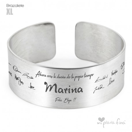  BRAZALETE XL PLATA GRABADO NOMBRES JUBILACIÓN