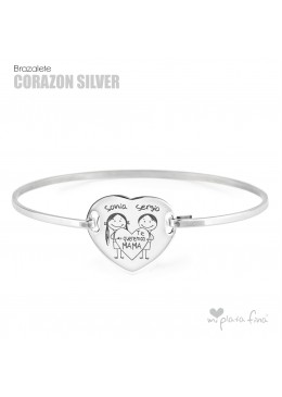 BRAZALETE PLATA CON CORAZÓN MENSAJE GRABADO