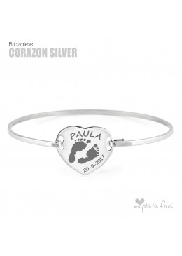 BRAZALETE CORAZÓN PLATA DATOS NACIMIENTO DIA DE LA MADRE