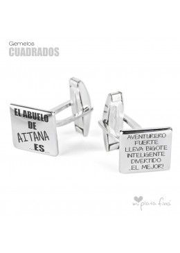 Gemelos Cuadrados de Plata con dedicatoria para el Abuelo