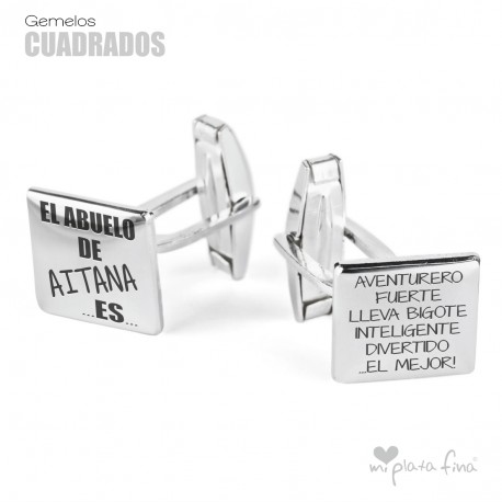 Gemelos Cuadrados de Plata con dedicatoria para el Abuelo