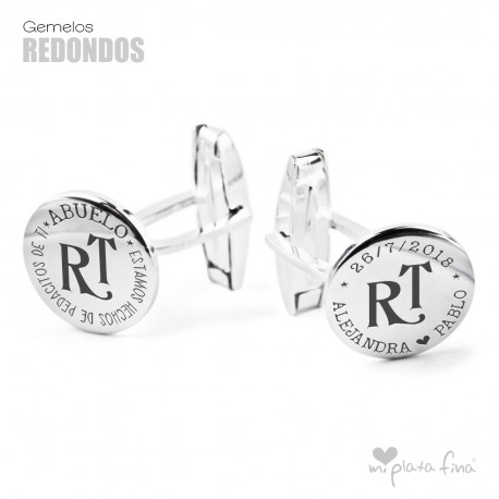 Gemelos Redondos de Iniciales grabadas para el Abuelo