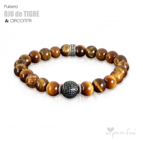 Obsesión Hipócrita Sotavento Pulsera Piedras Ojo de Tigre & Circonita para Hombres y Mujeres