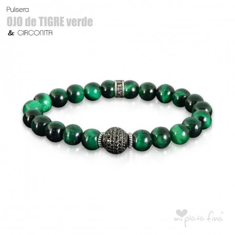Pulsera OJO DE TIGRE VERDE & CIRCONITA
