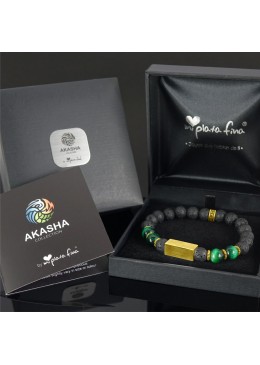 PIEDRA VOLCÁNICA & OJO DE TIGRE VERDE Long ORO