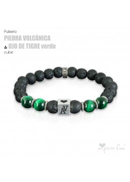 Pulsera PIEDRA VOLCÁNICA & OJO DE TIGRE VERDE Cube