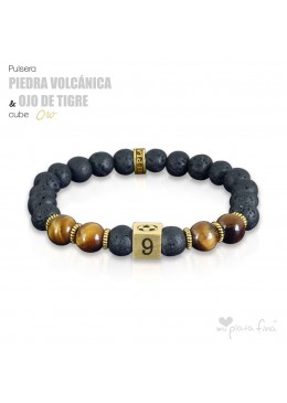 PIEDRA VOLCÁNICA & OJO DE TIGRE Cube ORO