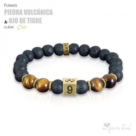 PIEDRA VOLCÁNICA & OJO DE TIGRE Cube ORO