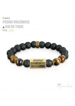 PIEDRA VOLCÁNICA & OJO DE TIGRE Long ORO