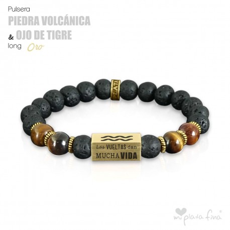 PIEDRA VOLCÁNICA & OJO DE TIGRE Long ORO