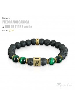 PIEDRA VOLCÁNICA & OJO DE TIGRE VERDE Cube ORO