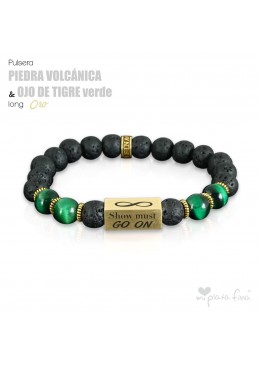 PIEDRA VOLCÁNICA & OJO DE TIGRE VERDE Long ORO