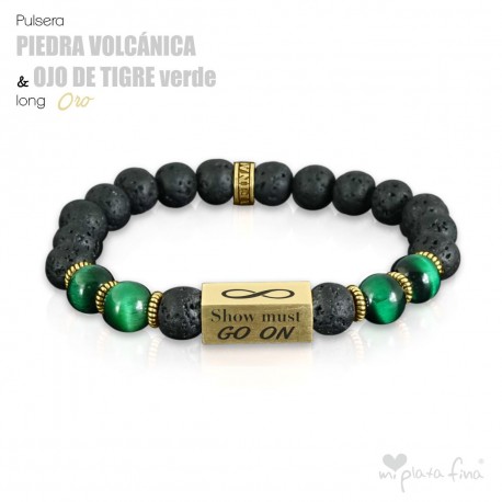 PIEDRA VOLCÁNICA & OJO DE TIGRE VERDE Long ORO