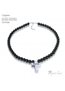 Necklace Onix Cross Silver