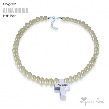 Necklace Pearl Cross Silver