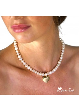 Necklace Pearl Heart Gold