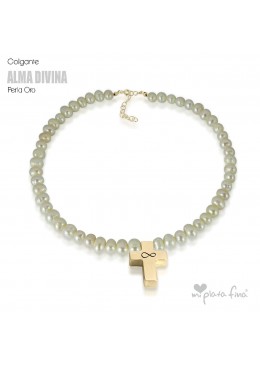 Necklace Pearl Cross Gold