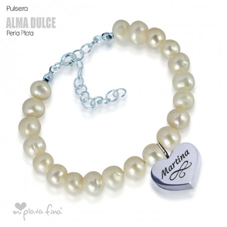 Bracelet Pearl Heart Silver