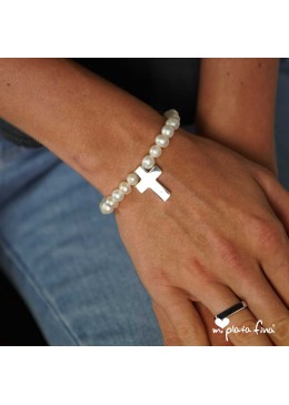 Bracelet Pearl Cross Silver