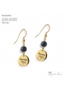 Pendientes Ónix Medalla oro