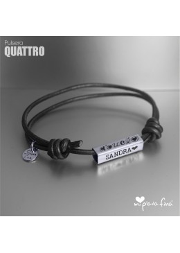 Pulsera Plata y cuero personalizada para la Abuela