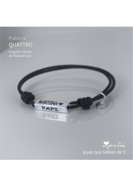 Pulsera Plata y cuero personalizada para la Abuela