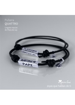 Pulsera Plata y cuero personalizada para la Abuela
