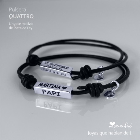 Pulsera Plata y cuero personalizada para la Abuela