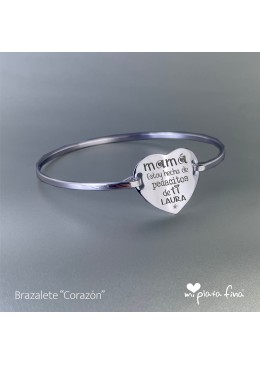 BRAZALETE CORAZÓN JOYA PLATA PERSONALIZADA DIA DE LA MADRE