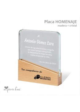 Placa HOMENAJE CRISTAL+MADERA