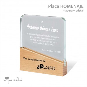 Placa HOMENAJE CRISTAL+MADERA