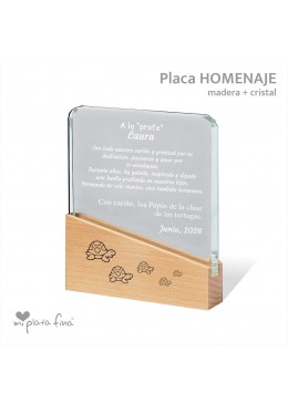 Placa HOMENAJE CRISTAL+MADERA FIN de CURSO