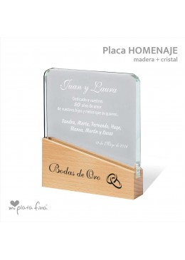 Placa HOMENAJE CRISTAL+MADERA BODAS
